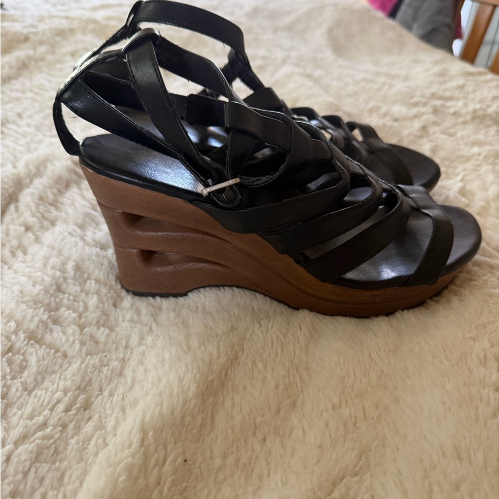 Boss Black and Brown Strappy Wedges